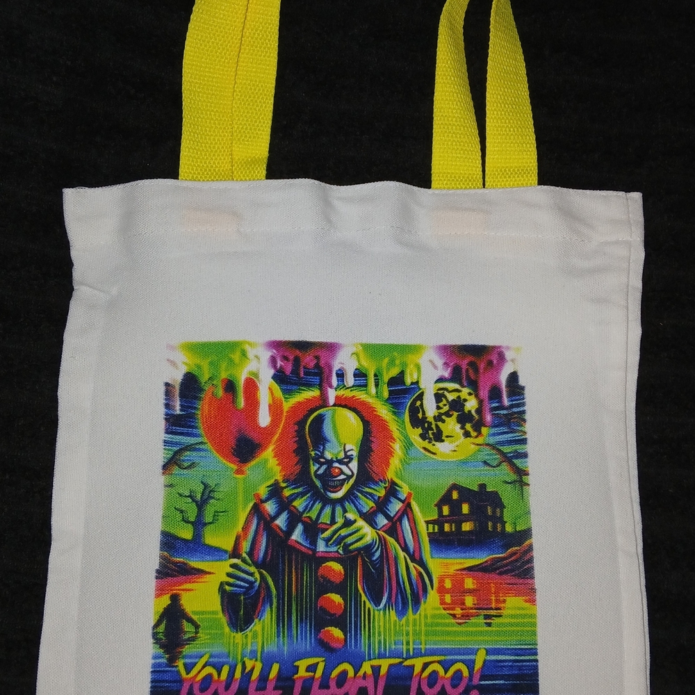 Neon Graphic Tote Bag with Yellow Handles